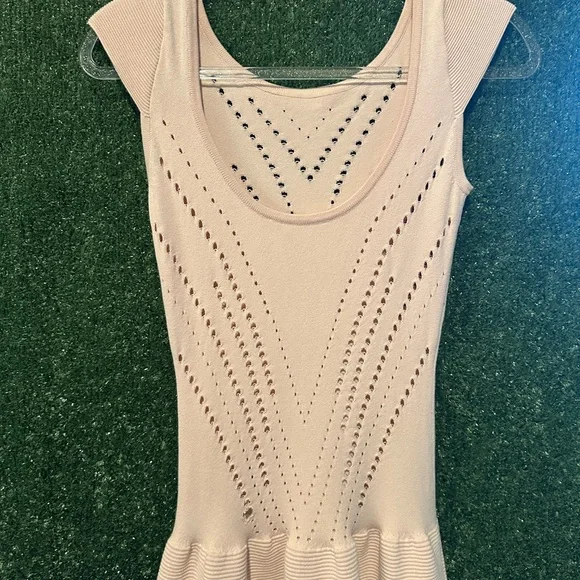 Maje Majeeryne Knit Fitted Lazer Mini Dress Light Pink Flare Ruffle - Picture 6 of 11